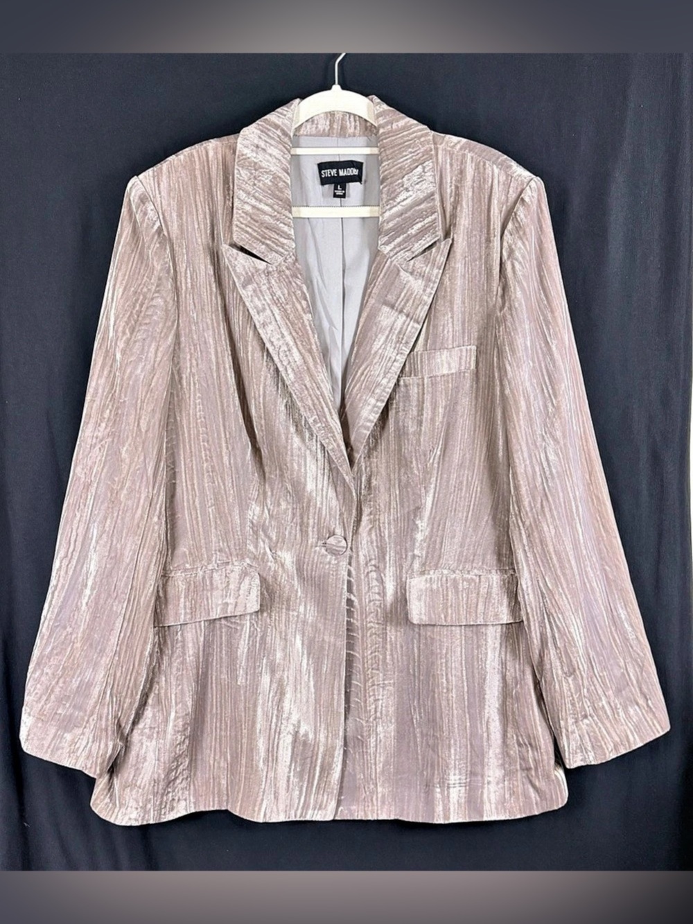 Steve Madden Imann Crushed Velvet Blazer Tan Large Wood Grain Design Maximum